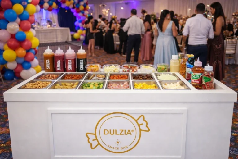 Mesa de dulces Dulzia para eventos en CDMX con botanas, gomitas y presentación premium