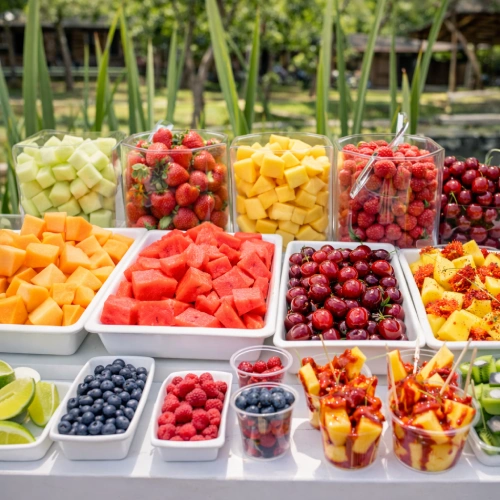 Mesa de frutas Dulzia para eventos en CDMX con fruta fresca picada y presentación premium